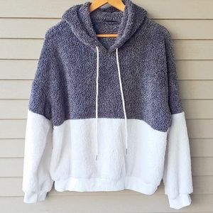 Shein grey and white fuzzy hoodie